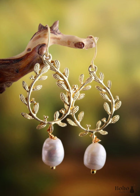 Boho Earrings, RH Dangle Earrings, White Peal Olive